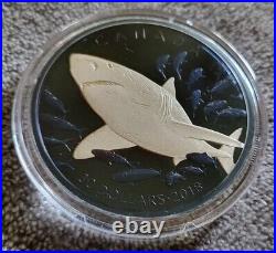 2018 Canada 2 oz. Silver withBlue Rhodium $30 Great White Shark Proof OGP/COA