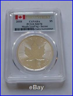 2018 Canada Flag FS 1 oz. Silver Maple Leaf -Incuse $5 Coin PCGS MS70 pop 306