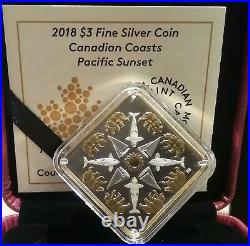 2018 Canadian Coasts Pacific Sunset $3 Silver Proof Coin Bear Orca Sun SeaLand