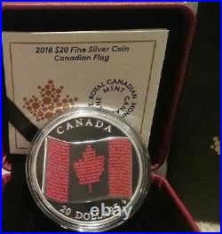 2018 Canadian Flag $20 1OZ Pure Silver Proof Coloured Coin Anthem O-Canada