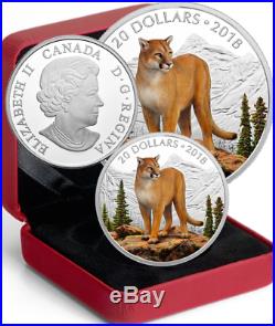 2018 Courageous Cougar $20 1OZ Pure Silver Proof Coin Canada Majestic Wildlife