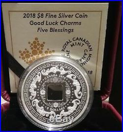 2018 Good Luck Charms Five Blessings Bats $8 2/3OZ Silver Proof CanadaHoled Coin