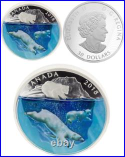 2018 Polar Bears Dimensional Nature $30 2oz Pure Silver Proof Canada Coin
