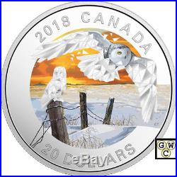 2018'Snowy Owls-Geometric Fauna' Color Prf $20 Silver Coin 1oz. 9999Fine(18443)