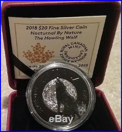 2018 THE WOLF Canada Nocturnal Nature $20 1OZ Pure Silver Coin, Black Rhodium