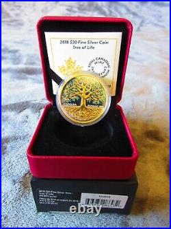 2018 TREE OF LIFE 1oz Pure Silver Coin $20 Canada with Gold Plating RCM