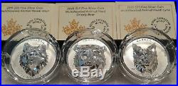 2019-2020 Wolf Bear Lynx Multifaceted Animal Head $25 1OZ Silver Canada 3-Coins