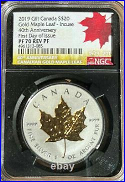 2019 $20 Canada Maple Leaf Gilded 40th Anniversary NGC PF70 REV PF FDOI