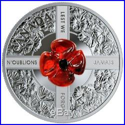2019 $20 Fine Silver Coin Lest We Forget With Murano Glass Poppy