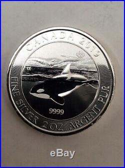 2019 2 Oz. Canadian Orca Whale $10.9999 Silver Coin