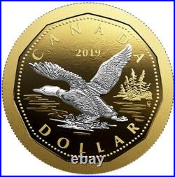 2019 Canada $1 BIG Coin Series FLYING LOON DOLLAR 5 Oz Silver Gold-Plated