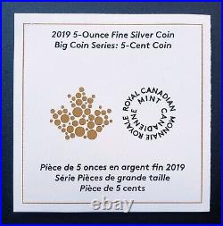 2019 Canada 5 Cent Big Coin Series 5oz Pure Silver Coin + Box & COA