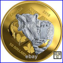 2019'Grizzly Bear-My Inner Nature' Gold-Plated Prf $50 Fine Silver Coin(18700)