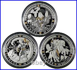 2019 Norse Gods Thor Frigg Odin Set Canada $20 Silver with Gold Plating #20090