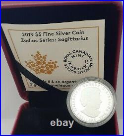 2019 Sagittarius Zodiac $5 1/4OZ Pure Silver Proof Canada 27mm Coin with Crystal