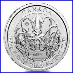 2020 2 oz Canadian Creatures of the North Series The Kraken. 9999 Silver Coin BU