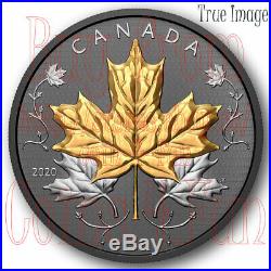 2020 Black&Gold Maple Leaves in Motion $50 Pure Silver Gold/Rhodium-Plated Coin