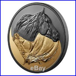 2020 Black and Gold The Canadian Horse Rhodium/Gold-Plated 1 oz Pure Silver Coin