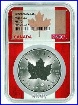 2020 CANADA $5 MAPLE LEAF SILVER 1 Oz NGC MS 70 QUALITY FLAG CORE