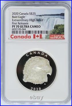 2020 Canada Bald Eagle Silver Extraordinary High Relief NGC PF70 $25 Coin JJ441