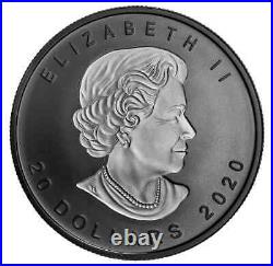 2020 Rhodium-Plated Incuse Maple Leaf Pure 1oz. 9999 Silver Coin Canada
