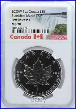 2020-W Canada Burnished Maple Leaf 1 oz Silver NGC MS70 Coin JD763