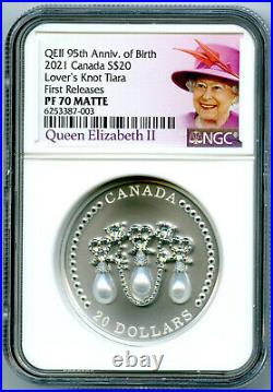 2021 $20 Canada 1oz Silver Proof Ngc Pf70 Queen Elizabeth Lover's Knot Tiara Fs