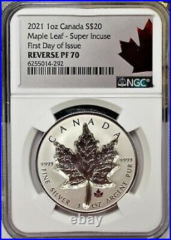2021 $20 Canada 1oz Silver Reverse Proof Maple Leaf Super Incuse NGC PF70 FDOI