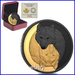 2021 $20 Canada BLACK & GOLD THE GREY WOLF 1 Oz Silver Rhodium Plated Coin