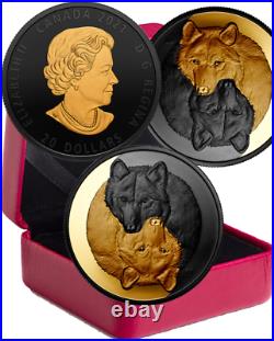 2021 Gold and Black Grey Wolf $20 1OZ Pure Silver Proof Coin Canada