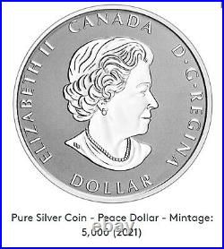 2021 PAX Peace Dollar $1 1 OZ Pure Silver UHF Proof Coin Canada