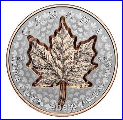 2022 1 oz. Fine Silver $20 Coin Super Incuse Silver Maple Leaf Rose Gold Plating