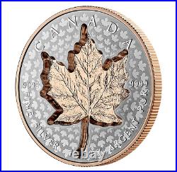 2022 1 oz. Fine Silver $20 Coin Super Incuse Silver Maple Leaf Rose Gold Plating