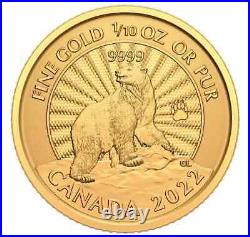 2022 CANADA $5 MAJESTIC POLAR BEAR 1/10oz. 9999 24k GOLD & 1oz. 9999 Silver Coin