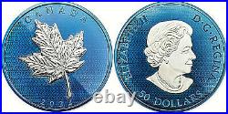 2022 Canada $50 BLUE RHODIUM MAPLE LEAVES IN MOTION 5 Oz Silver Coin