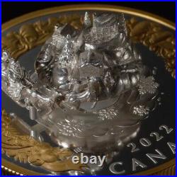 2022 Canada 5 oz. Silver Coin Christmas Holiday Splendour, Moving Santa Sleigh