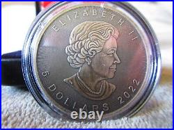 2022 MAPLE CANADA FLAG Color & Antique 1oz Silver Coin $5 Canada