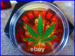 2022 MAPLE CANNABIS BURNING Colorized 1oz Silver Coin $5 Canada