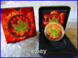 2022 MAPLE CANNABIS BURNING Colorized 1oz Silver Coin $5 Canada