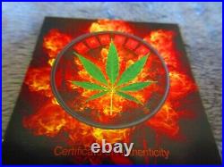 2022 MAPLE CANNABIS BURNING Colorized 1oz Silver Coin $5 Canada