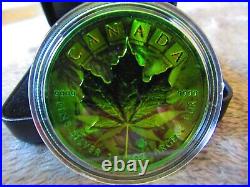 2022 MAPLE CANNABIS CYBER GREEN Colorized 1oz Silver Coin $5 Canada