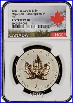 2023 Canada 1 oz Silver Maple Leaf SML Gilt Rev Proof Ultra High Relief NGC PF70