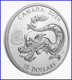 2024 CANADA $15 LUNAR Year of the DRAGON 1oz. 9999 Pure Silver Proof Coin