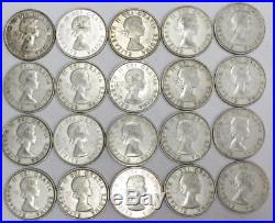 20x 1954 Canada silver 50 cent coins One roll of 20 circulated coins