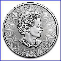 25 COIN ROLL 2017 1 OUNCE SILVER CANADIAN MAPLE LEAF COINS. 9999 1oz