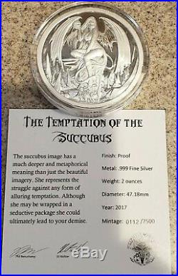 2 Oz. 999 Pure Silver Proof Temptation Of The Succubus Round Coin Pheli Mint