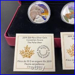 3 Coin Set 2019 Canada 1oz Fine Silver $20 Canadian Fauna Case & COAs