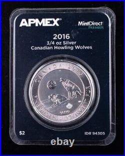 4x 2016 Canada 3/4 oz Silver Howling Wolves $2 Mint Direct Premier Sealed