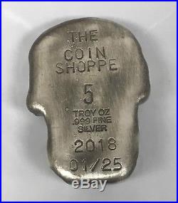 ANTIQUE CELTIC SKULL COIN SHOPPE CANADA 2018 5 oz Pure. 999 Silver Hand Poured