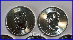 A Lot of 5 2016 1 oz Canadian Silver Maple Leaf $5 Coins. 9999 Fine BU